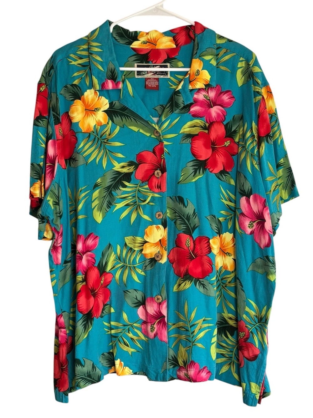 La Cabana 3X Tropical Hawaiian Shirt Hibiscus Floral Button Front Top